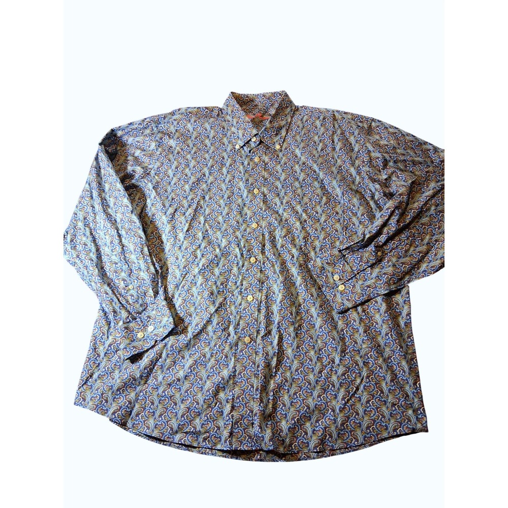 Alan Flasser Mens XXL Blue Paisley Button Down Shirt 100% Cotton Long Sleeve